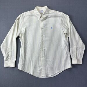 Brooks Brothers Yellow Blue Stripe OCBD XL Extra Large USA Slim Fit Cotton